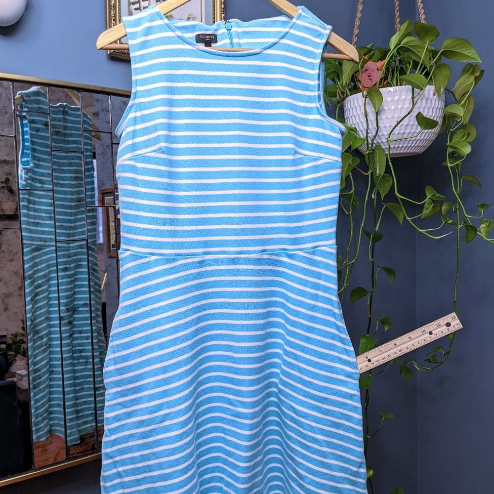 Talbot Petite Blue and White Stripe Dress with Pockets
